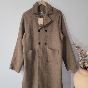 Manly Herringbone Coat Jacket Cotton-Linen Blend Quiet Luxury Sz 2XL New Minimal